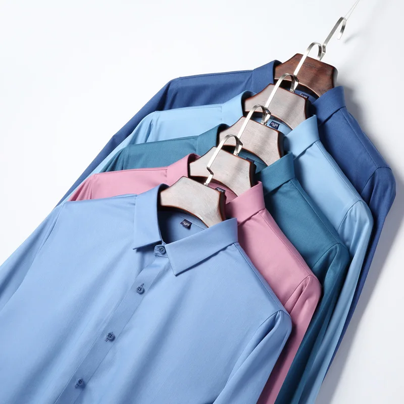 

2021 spring summer luxury high-quality seamless embossed bamboo fiber long-sleeved shirt men's business casual slim-fit shirt