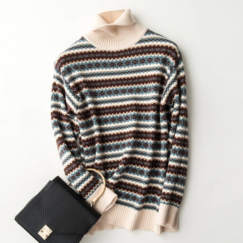 Этнический стиль кашемировые шерстяные вязаные пуловеры с цветами женский