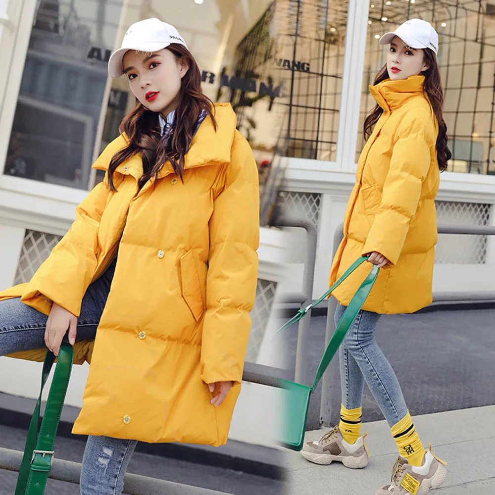 Парка стеганая однотонная с отложным воротником свободная Длинная Верхняя