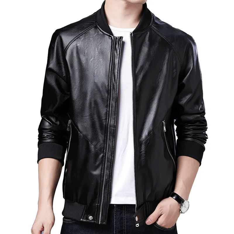 

Spring and Autumn 2021 New Men's Leather Slim Trend PU Leather Jacket Youth Fashion Fat Large Size Jacket