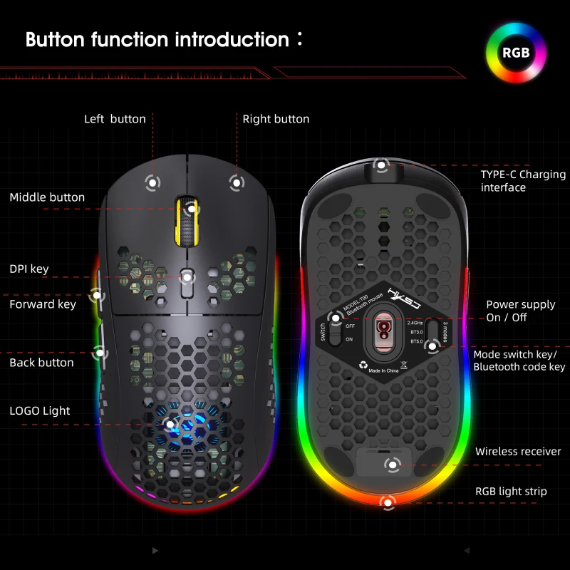 цветная rgb игровая мышь pad 24g bluetooth бе