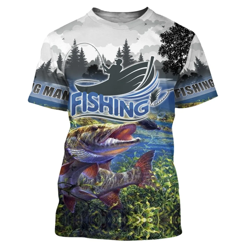 

Summer The Latest 2021 Fish Outdoor T-Shirt Men 3D Cool Print Fishing Men Short Tops 0collar Casual Men Fishing T-shirt Poissons