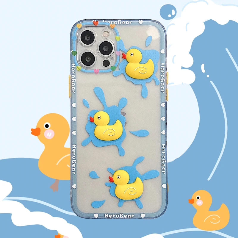 

3D Cute Cartoon Animal Summer Duck Korean Phone Case For iPhone 12 11 Pro Max X Xs Max Xr 7 8 Puls SE 2020 Cases Soft TPU Cover