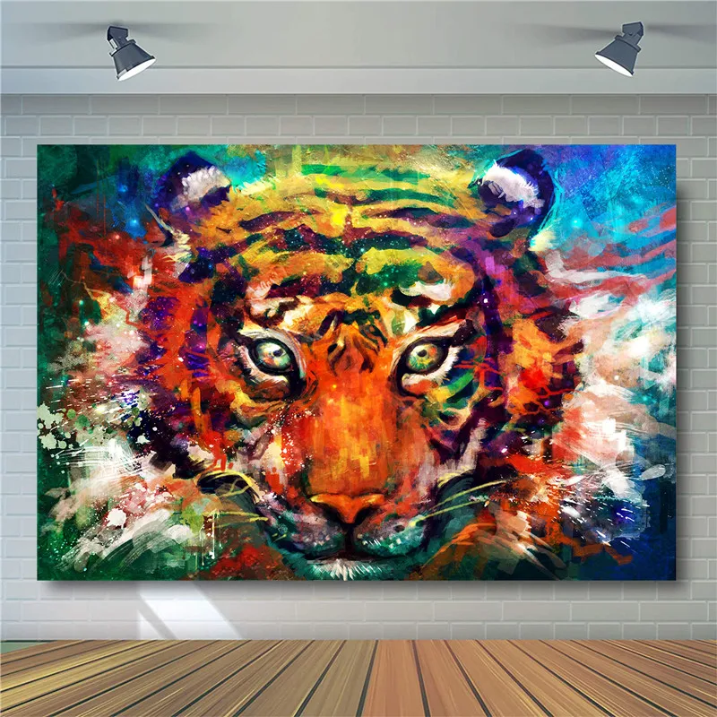

3D Backdrops Photo Oil Painting Design Tiger Print Girls Boys Birthday Party Backdrop Background Decorations
