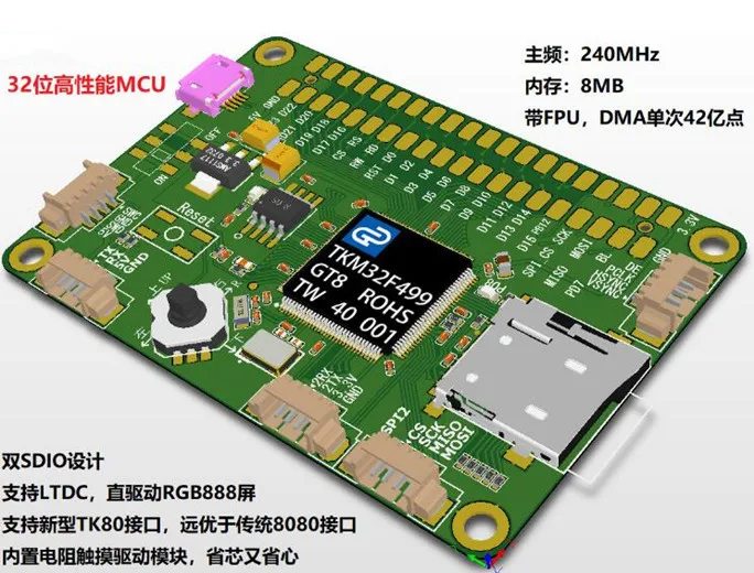 TKM32F499 макетная плата с TK80/SDIO интерфейсом RGB888 привод 32 бит MCU 8 Мб QSPI флэш Интегральные схемы
