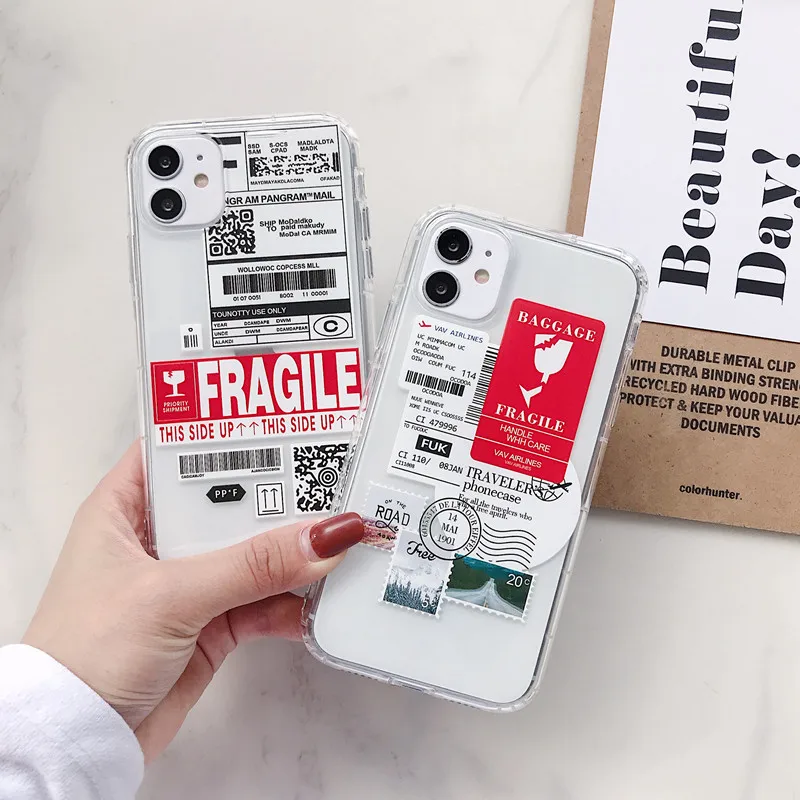 

Ins fashion Personality Tags Label case for iPhone 11 Pro XS MAX X 7 8 12 plus Funny Air Ticket Letter soft clear luxury cover
