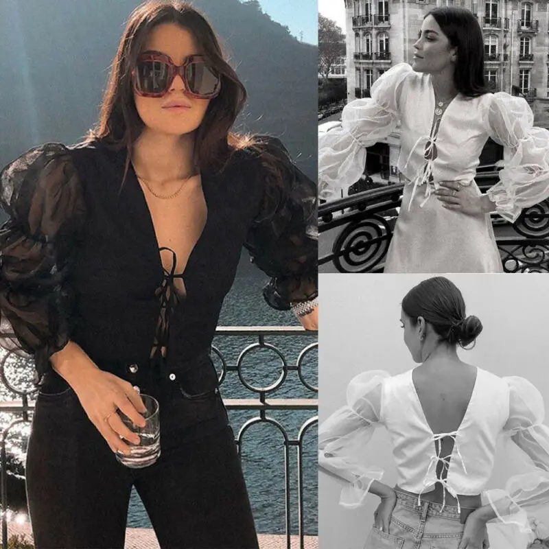 Женская прозрачная блузка в стиле ретро Повседневная с длинными