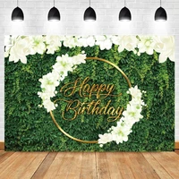 laeacco tropical green leaves white flowers happy birthday scene photography backdrop gold letter customized banner backgrounds