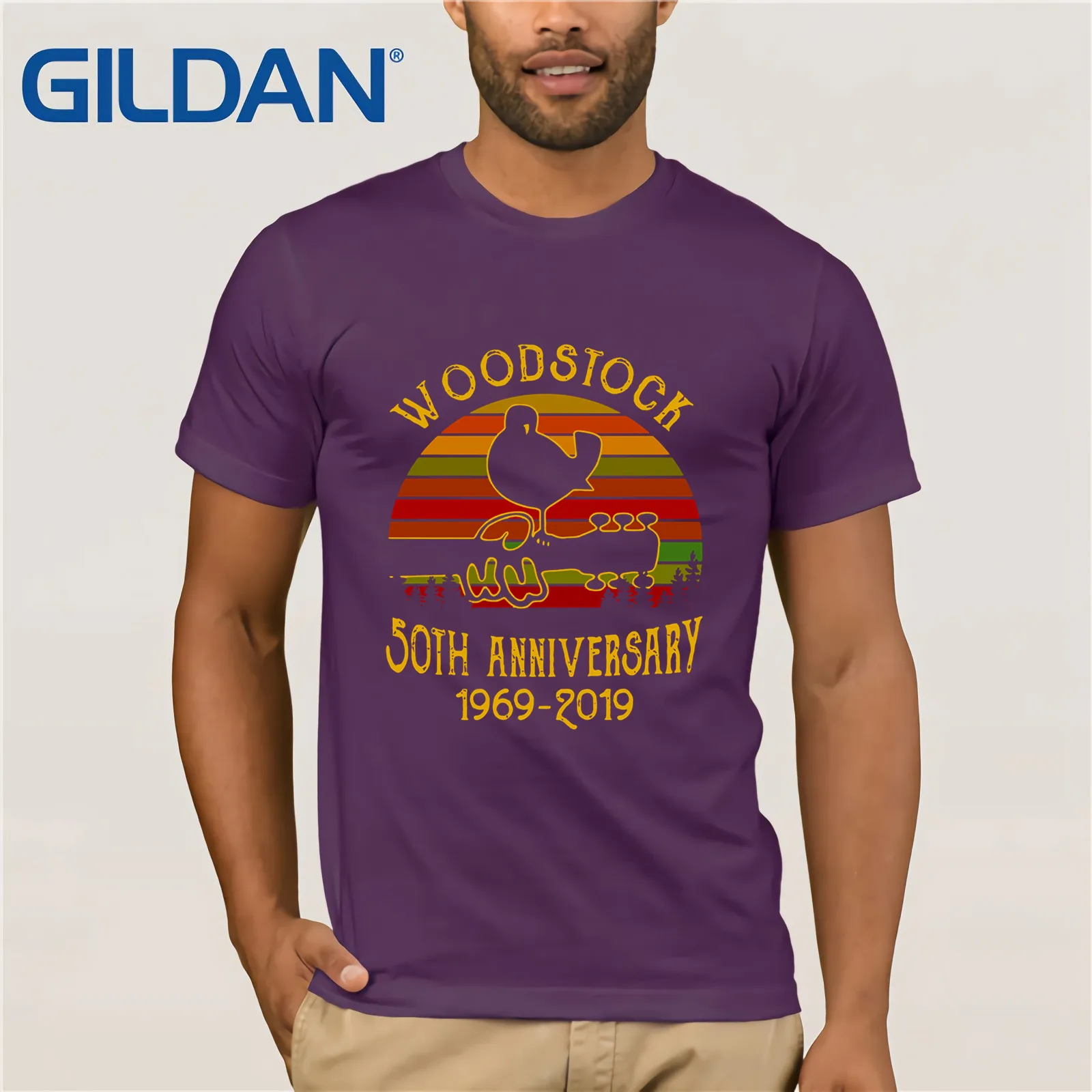 Костюмы вкрадчивый Woodstock 50th Юбилей 1969 летние Для Мужчин's короткий рукав Футболка Забавные футболки для девочек хлопковые топы, футболка