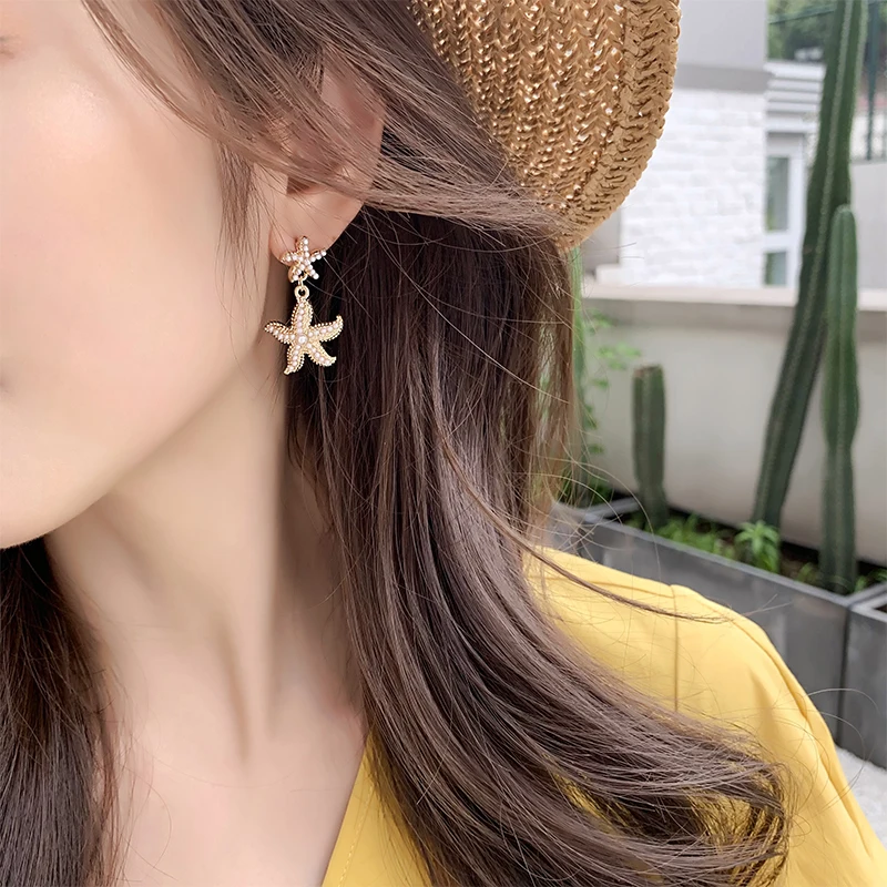 Женские серьги с жемчугом и морскими звездами | Украшения аксессуары