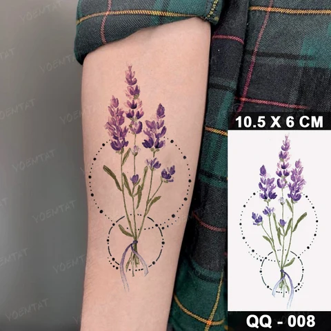 Водостойкая временная татуировка-наклейка, цветная, Реалистичная, с лавандовым цветком, флэш-тату, для женщин, детей, боди-арт, имитация татуировки для мужчин