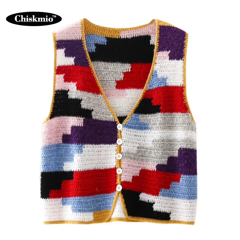 Винтажный вязаный жилет женский свитер Женский однобортный Кардиган ручной