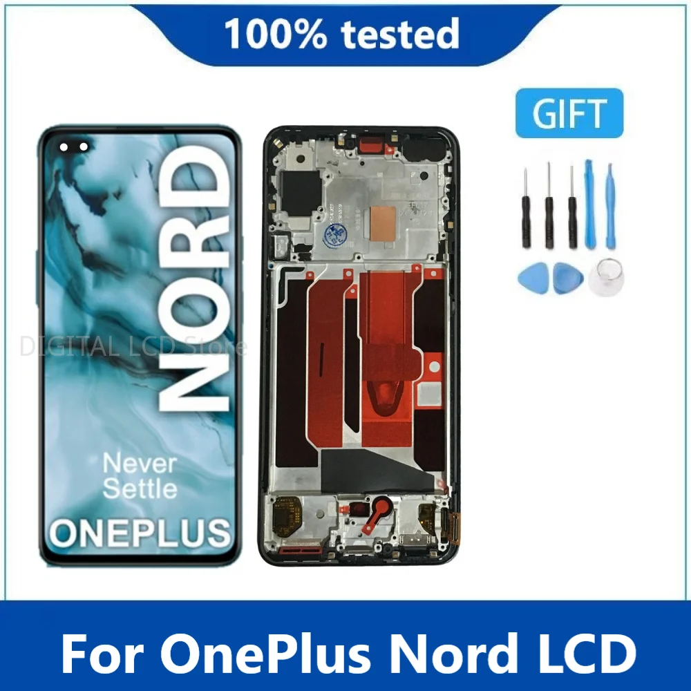 

Оригинальный дисплей 6,44 дюйма для OnePlus Nord, ЖК-дисплей, сенсорный экран, цифровой преобразователь, замена, ремонт для Oneplus Nord AC2001 AC2003, рамка
