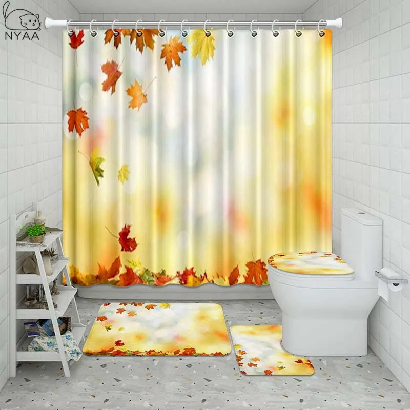 Водонепроницаемая занавеска для ванной Vixm с осенними листьями и цветами набор