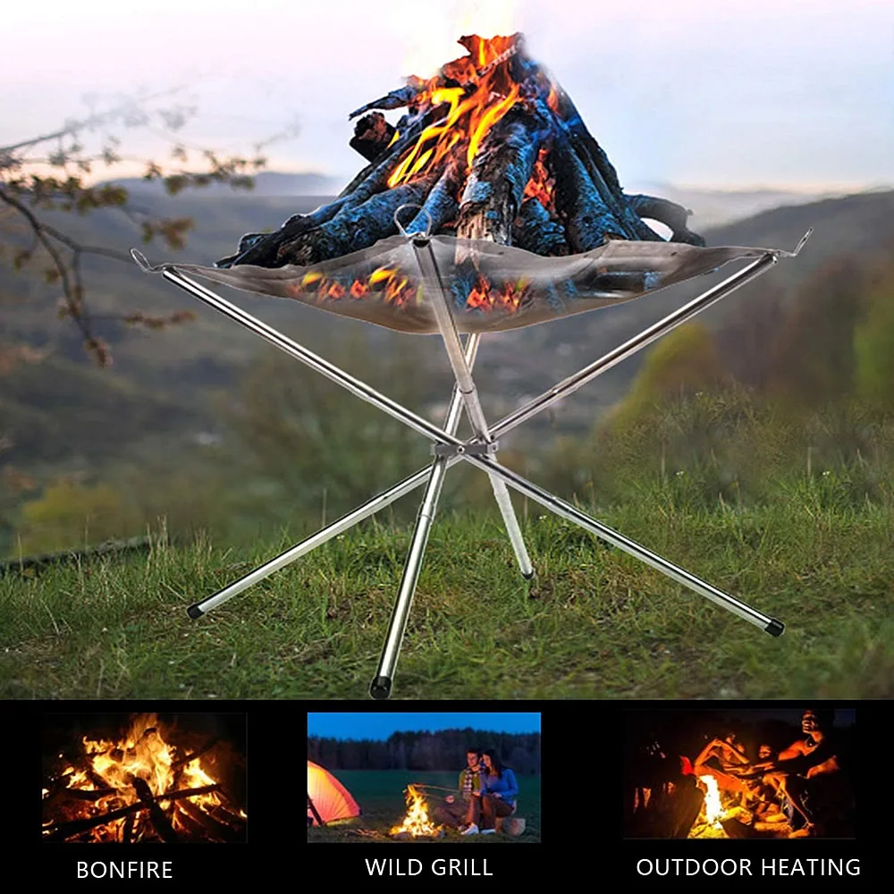 

New Bonfire Campfire Pit Wood Stove Durable Fire Rack Foldable Mesh Fire Pit for Outdoor Camping Hiking Waterside BBQ