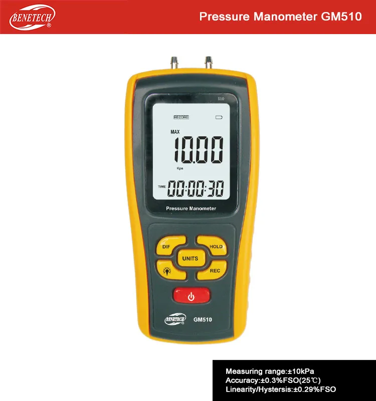 GM505 Ручной цифровой манометр+/-10 кПа Дифференциальный Манометр USB манометр - Цвет: GM510