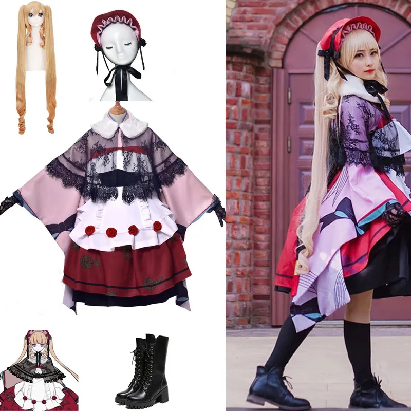 

Anime Rozen Maiden Cosplay Costumes 15th Anniversary Reiner Rubin Shin ku Kimono Apron Dress Uniform Outfit Cosplay Wigs shoes