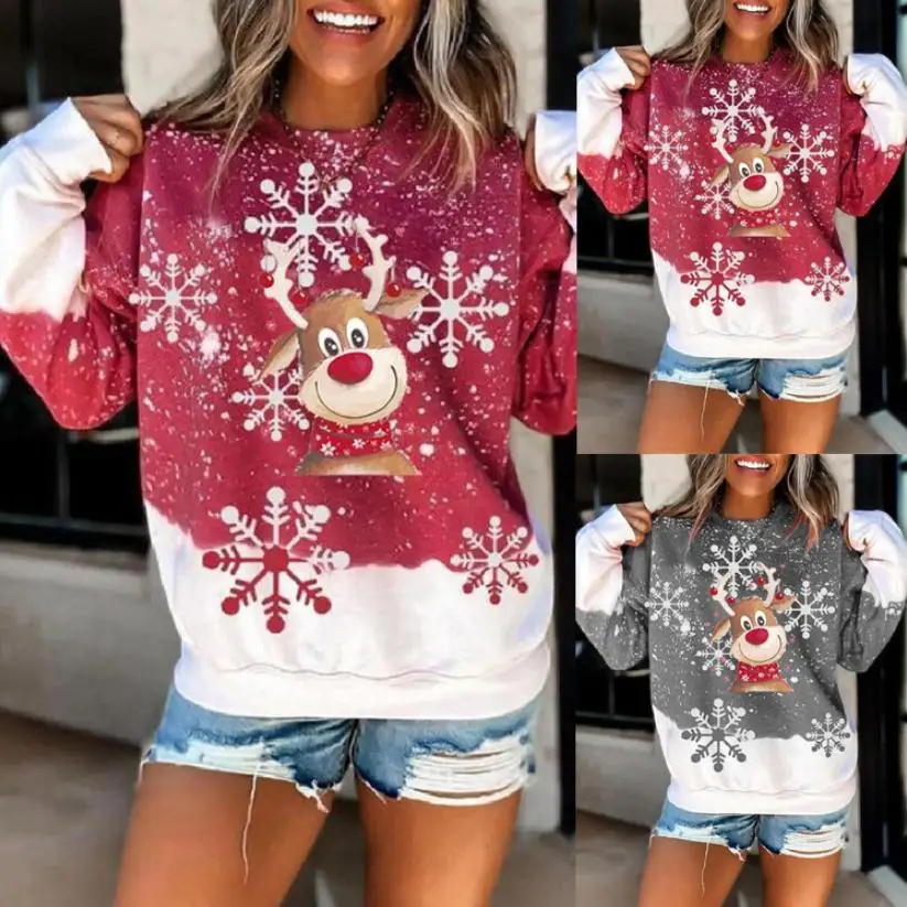 

2021 autumn loose street trendy hedging deer print long-sleeved round neck women's sweater