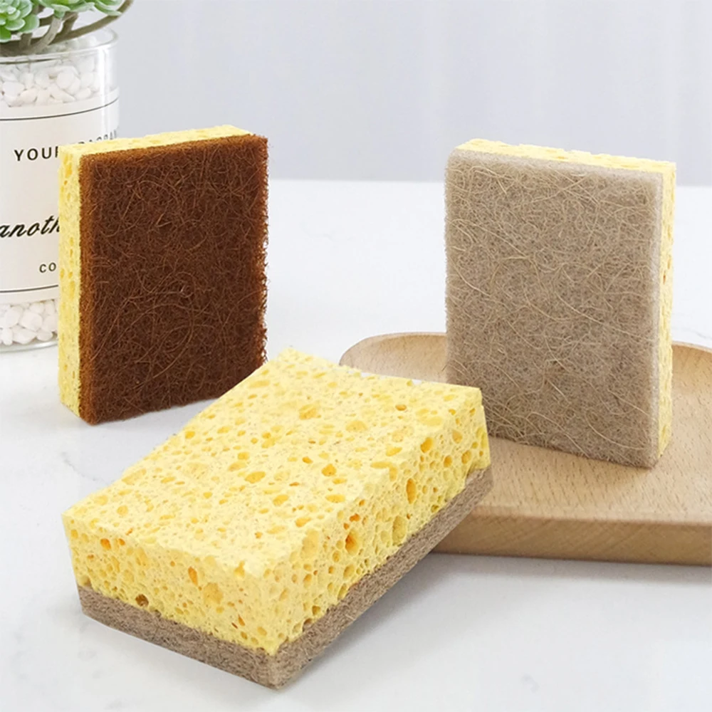

1 pc Natural Plant Based Scrub Sponge Pad Palm Fiber Dishwashing Kitchen Scrubber Non Scratch Compostable 2-Sided Sponges