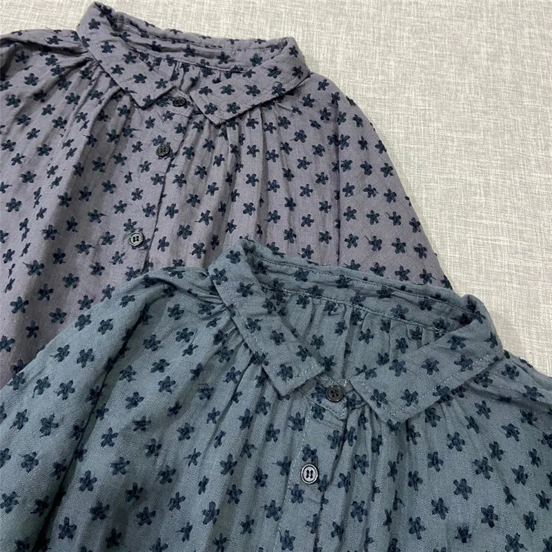 

Johnature 2021 New Vintage Linen Shirts For Women Spring Embroidery Floral Loose Small Turn-down Collar Blouses