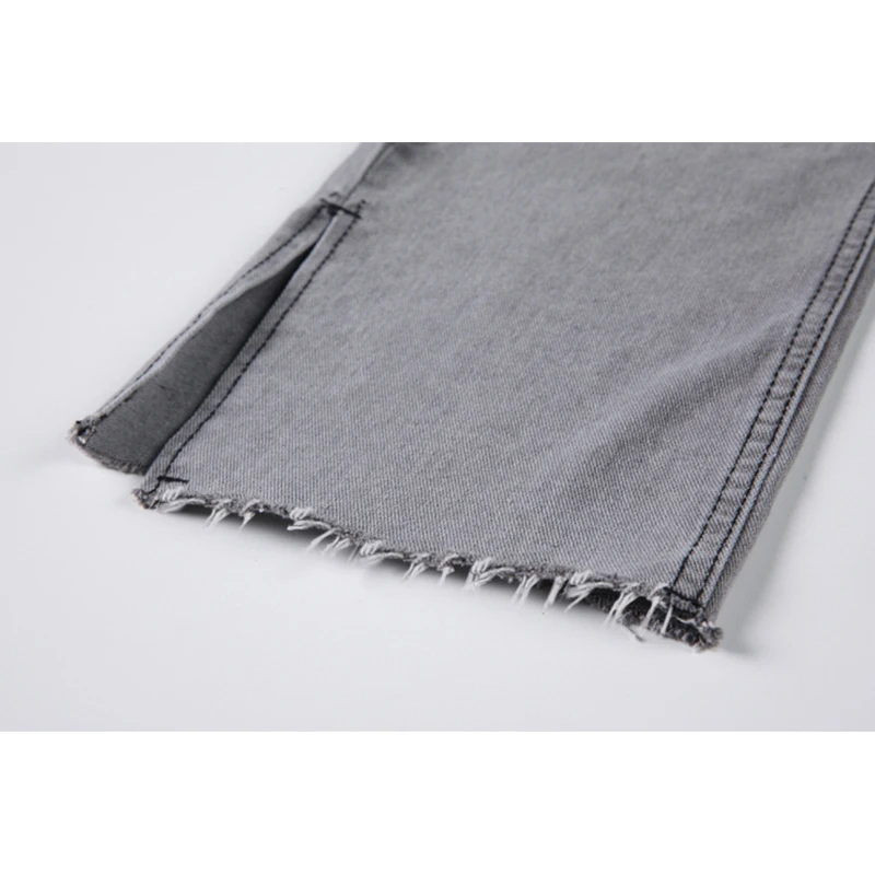 Женские джинсы с высокой талией серые рваные мешковатые широкие брюки в уличном