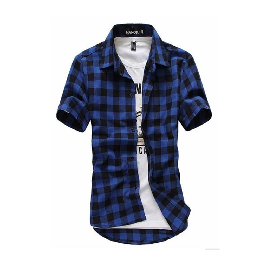 

Men Shirts 2021 New Summer Fashion Mens Checkered Short Sleeve Shirt Men Blouse Red and Black Plaid Oversized Streetwear Shirts