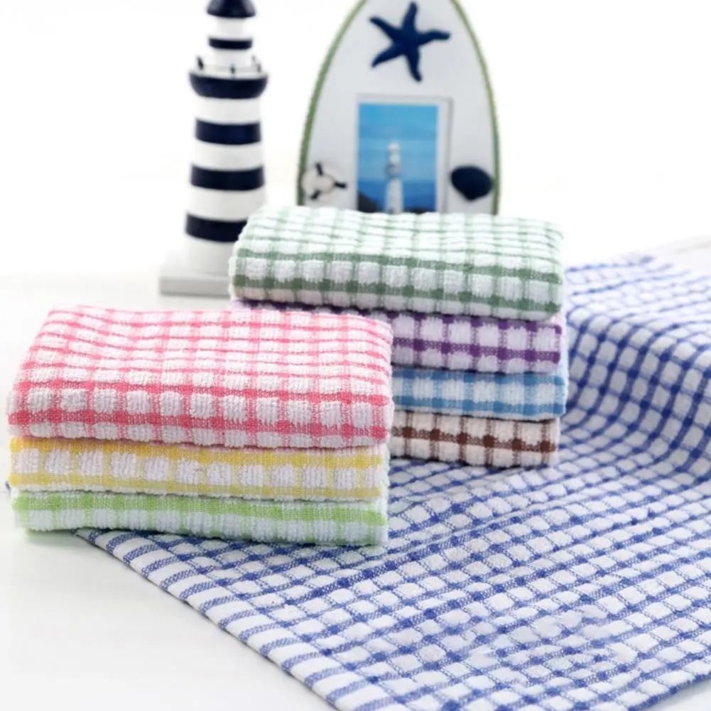 

Soft Plaid Absorbent Kitchen Table Dishcloth Cotton Cleaning Cotton Tea Towel Easy Clean Odorless Tea Towels