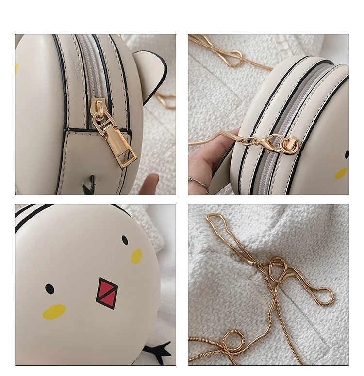 

Fun Cartoon Chick Design Chain Shoulder Bag for Young Girls Fashion Purses and Handbags for Women Casual Clutch Pu Leather 2021