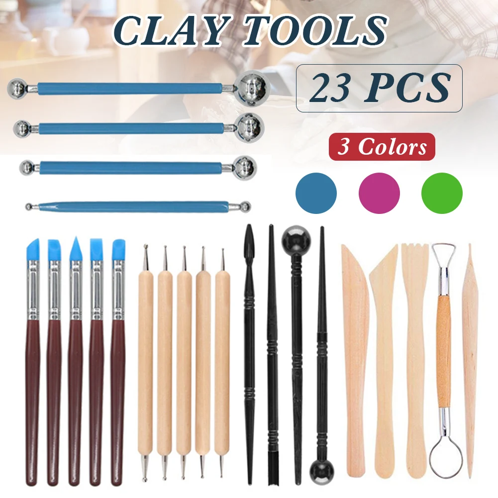 

23 pcs/Set Clay Tools Set Pottery Sculpting Ceramic Clay Carving Tools Kit Wooden Stainless Steel Creasing Pen DIY Art Crafts