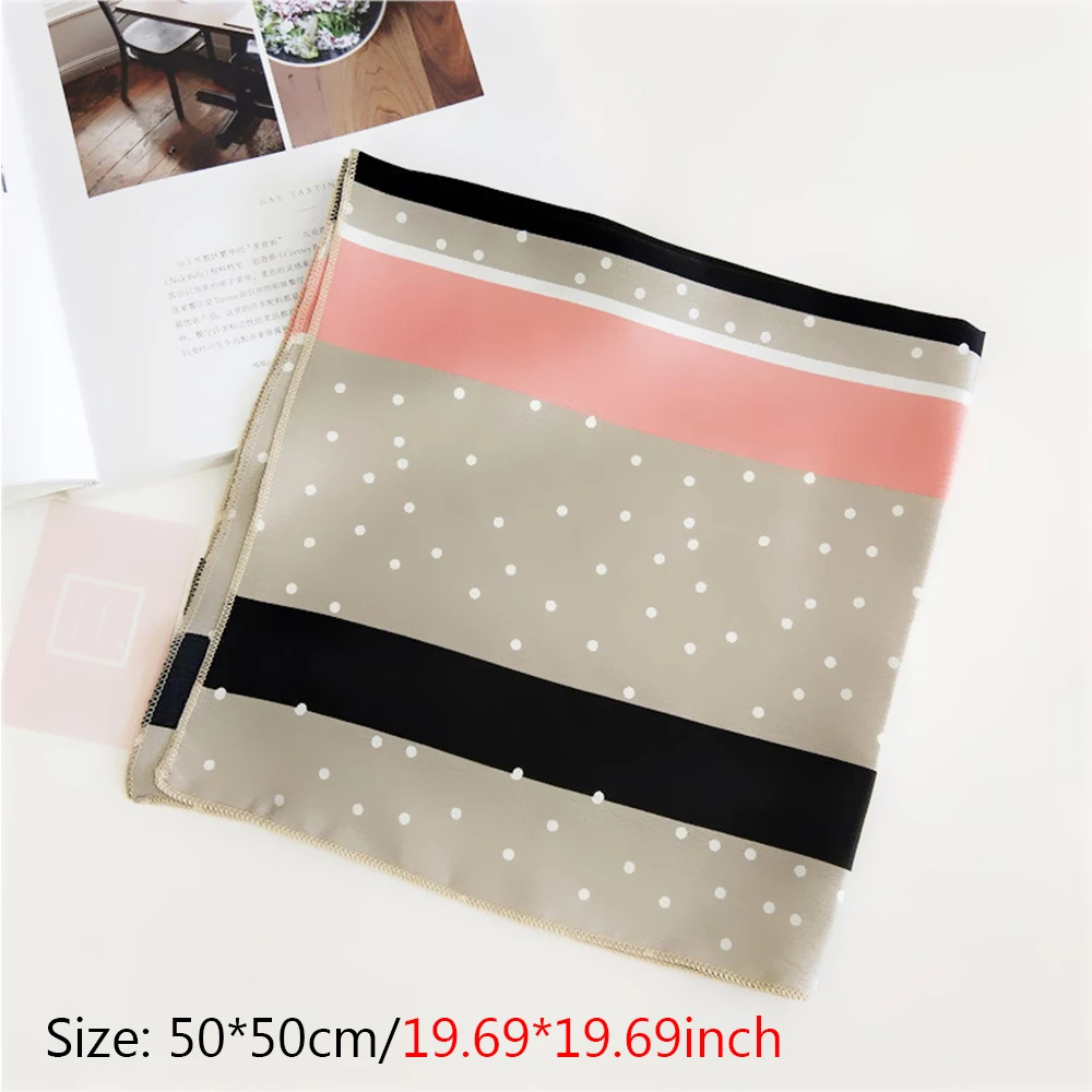 

50*50cm Smalll Square Scarf Hair Tie Band For office Hotel Handkerchief Rings Women Elegant Skinny Silk Feeling Hair Neck Scarf