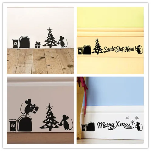 Рождественское украшение черная мышь 3d яркое отверстие наклейка на