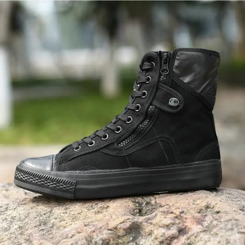 New High top Canvas Shoes  Espadrilles Zapatos Chaussure Homme Men all black Casual sneaker Flat  canvas Shoes  A11-81z
