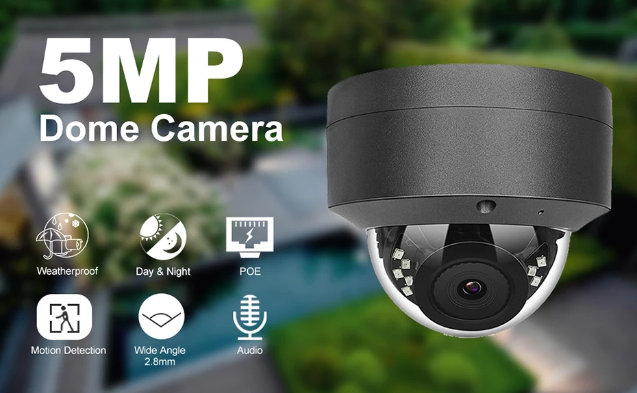 UniLook(Совместимость с Hikvision) 5MP купольная POE ip-камера Встроенный микрофон/наружная безопасность с аудио H.265 IR 30m сетевая камера ONVIF