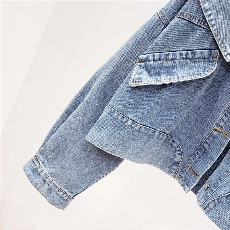 

Vintage Removable Shawl Short Denim Jacket Coats Women Loose Casual Long sleeve Single Breasted Jeans Jacket Outerwear Female