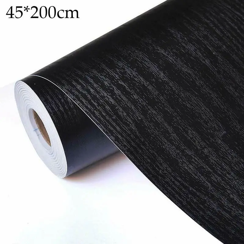 

1pc Black Wood Grain Thickening Wallpaper Boeing Film Furniture Kitchen Cabinet Pvc Self-adhesive Stickers Kitchen Wallpaper