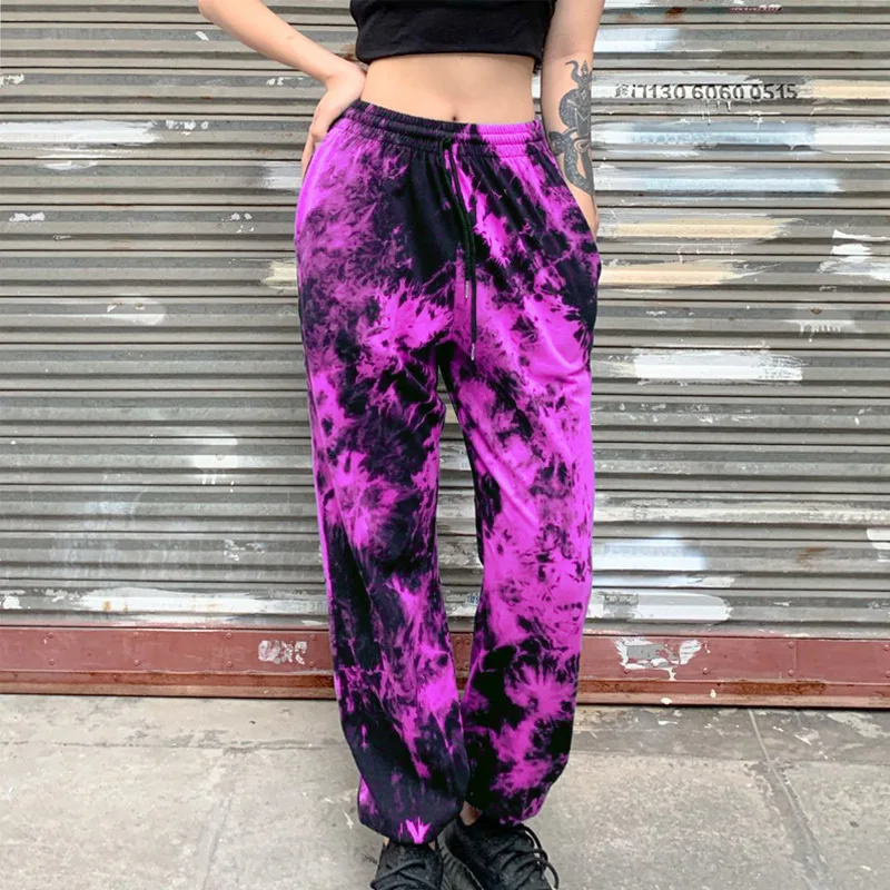 

Rainbowwaves Tie Dye Pants Women Sweatpants High Waist Harajuku Drawstring Harem Pants Streetwear Casual Jogging Pants