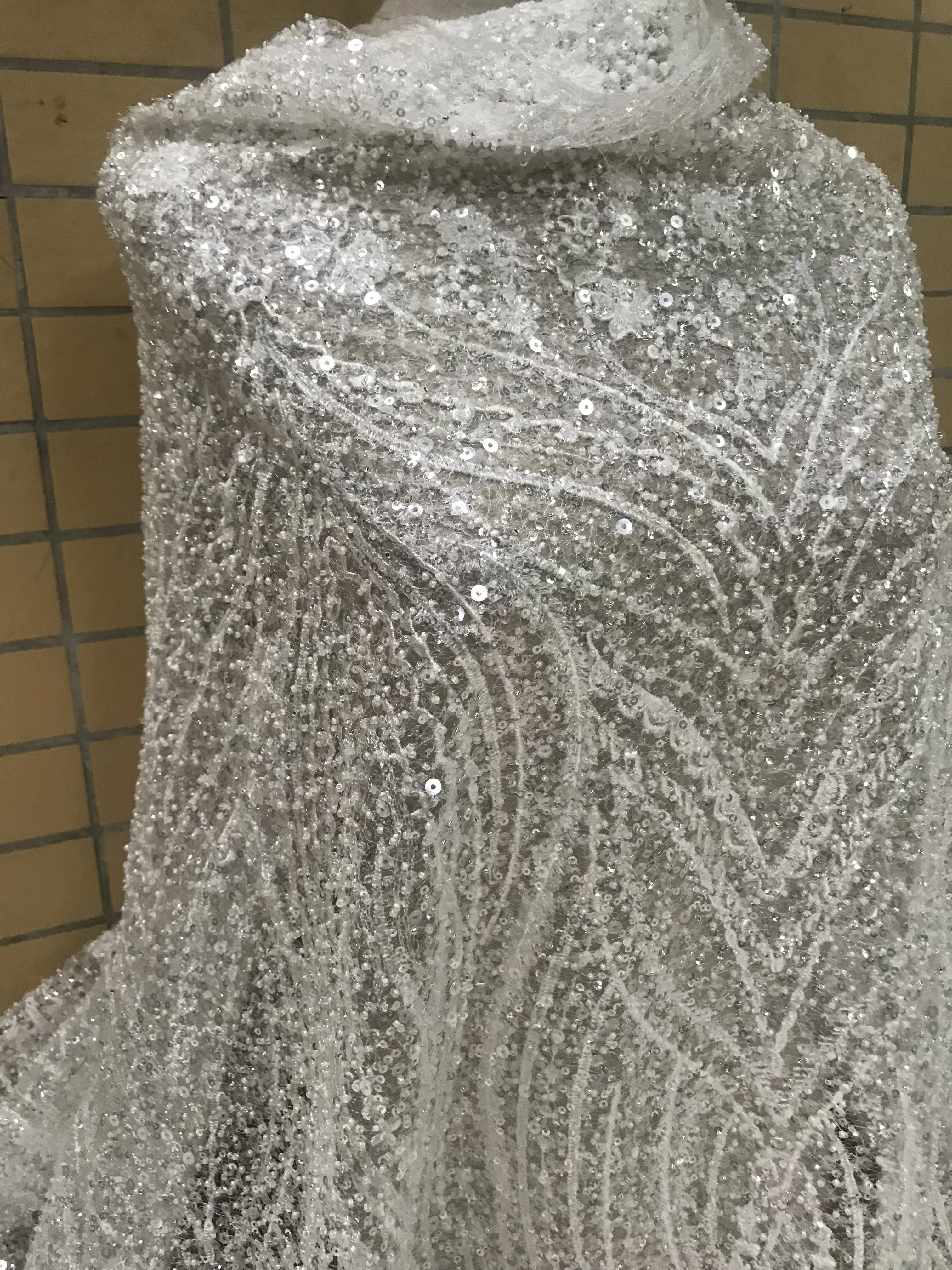 Оптовая и розничная продажа свадебные кружевные блестки ткань S-6293 блестящая