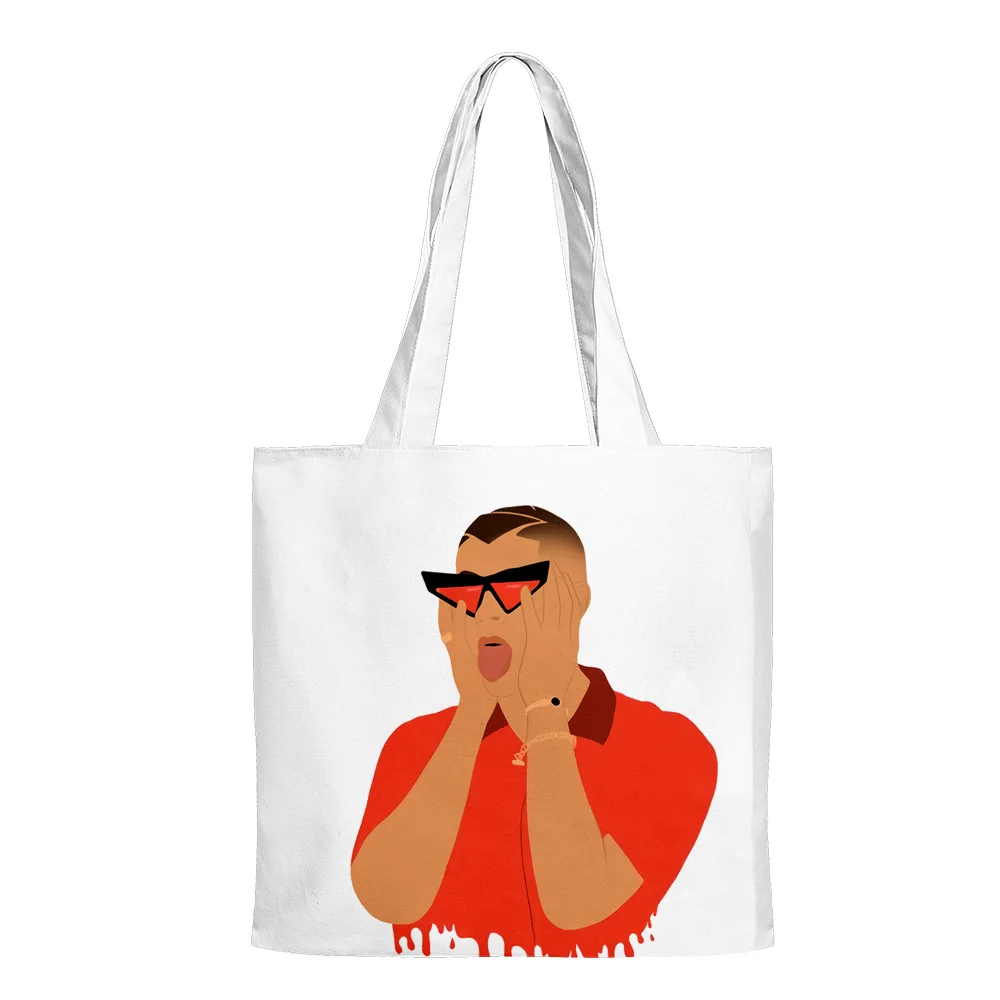 

New Bad Bunny Merch Hip Hop Handbags Cloth Canvas Tote Bag Print Shopping Bags Reusable Shoulder Shopper Bags Casual Pacakge