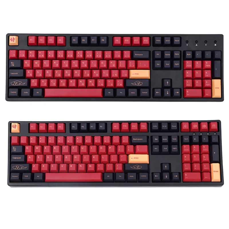 

129 Keys PBT Keycap Set Dye-Subbed Cherry Profile Red Samurai Personalized ISO Keycap for cherry MX Switch TKL87 108
