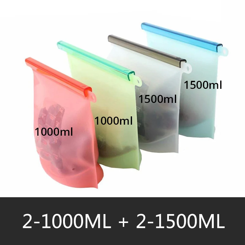 2-1000ml 2-1500ml 1000 мл 1500 мл многоразовый силиконовый контейнер для хранения силиконовые Еда сумки для хранения Еда печать Ziplock морозильник Пособия по кулинарии свежий спальные мешки 8 шт./компл - Цвет: 2-1000ml 2-1500ml