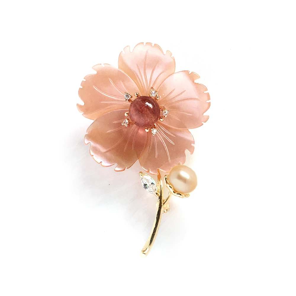 La MaxZa Flower Brooches Jewelry Romantic Freshwater Pearls Brooches Women Fashion Trendy Christmas Gift Handmade XZ2002 - Окраска металла: Upgrade pink