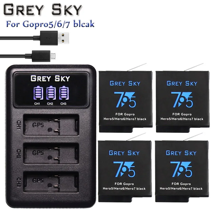 1600 мАч Go pro hero 5 аккумулятор+ светодиодный USB 3 порта зарядное устройство type C порт для GoPro 5 hero 5 hero 6 7 hero 6 4K hero 7 аксессуары для камеры - Цвет: Charger and 4battery