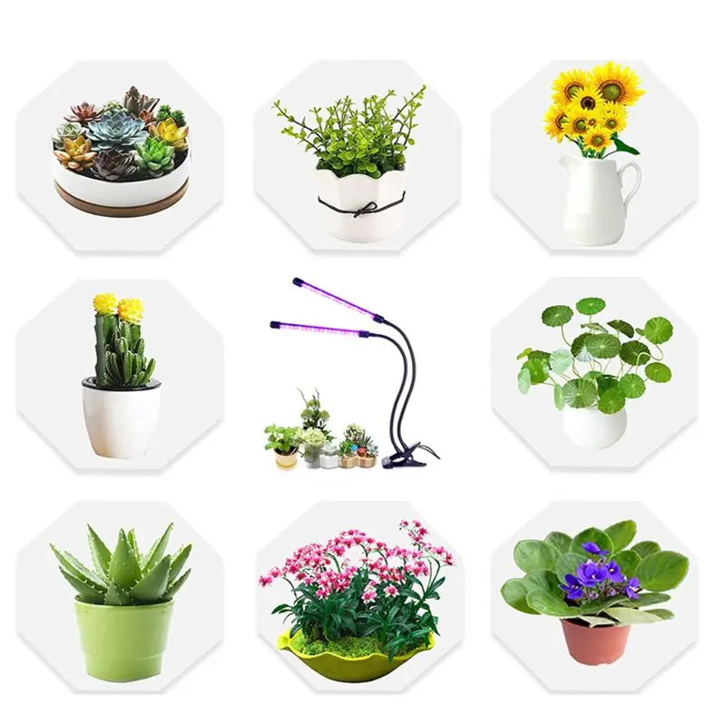 

5V USB Adjustable Dual Head Plant Grow Light LED Lamp with Timing Function for Indoor Flower Plants Germination Growing