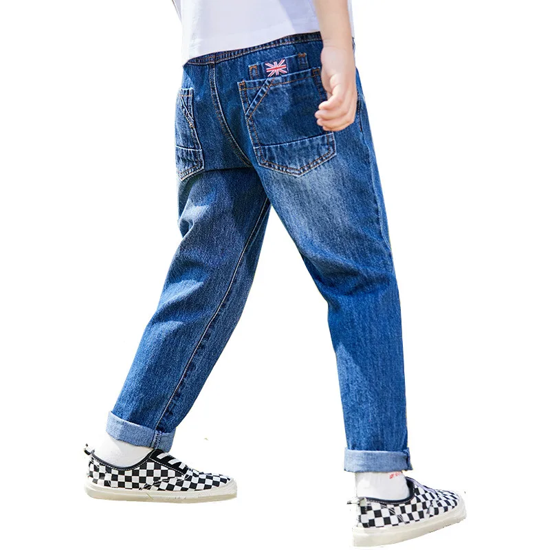 

Blue Jeans For Boys Fashion Elastic Waist Design Kids Causal Denim Pants For Teen Boy 3-14 Years Children Cargo Trouses FM012