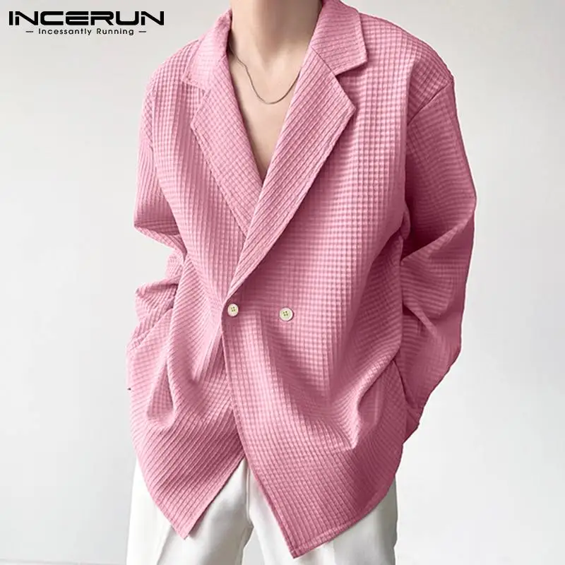 

Men Blazer Korean Style Solid Color 2022 Streetwear Lapel Long Sleeve Button Casual Suits Folds Fashion Men Thin Jackets INCERUN