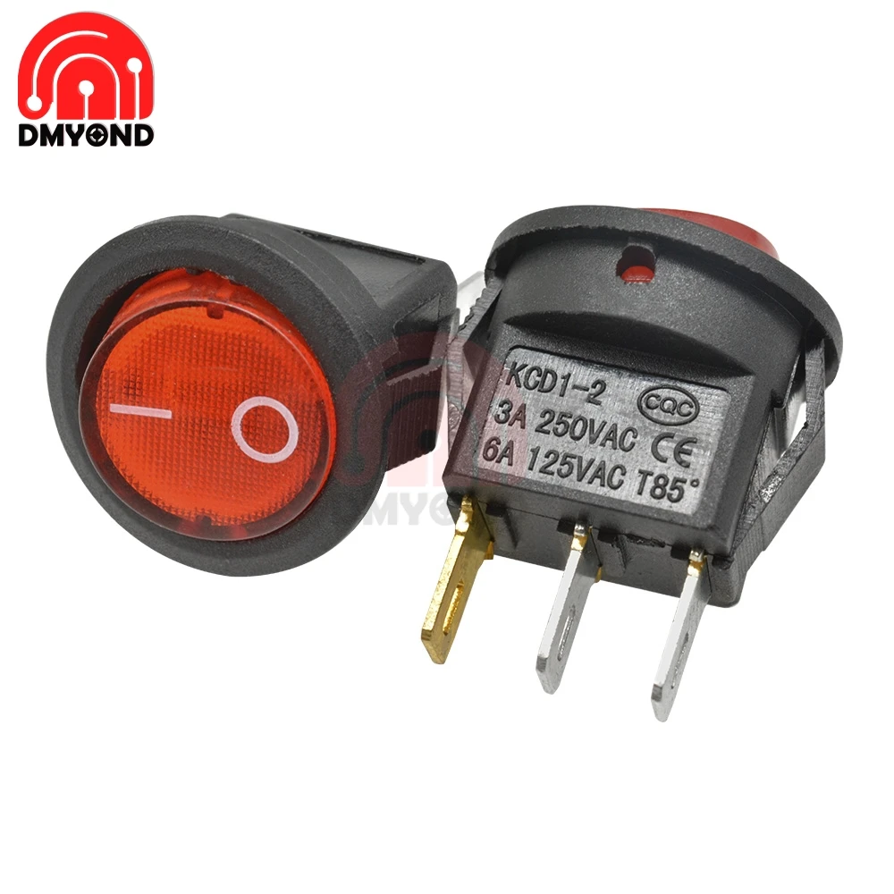 Маленький круглый 2 контактный 3 выключатель питания с светильник кой а/250 В 6 А/125