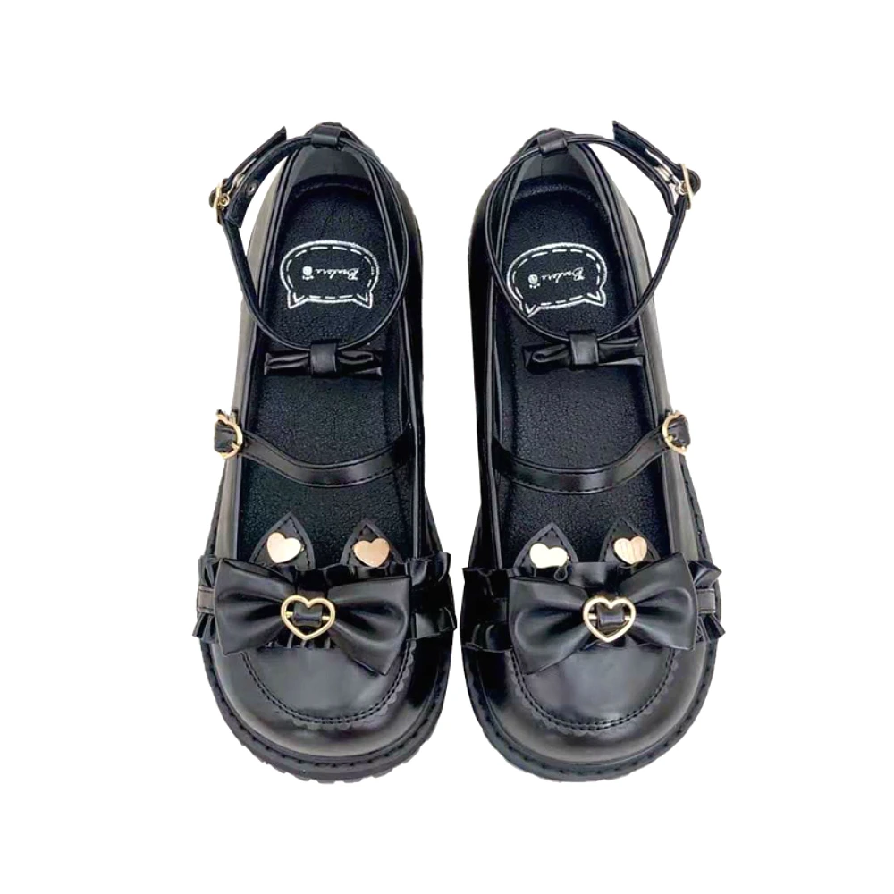 

Туфли женские, на толстой подошве, с круглым носком и бантом, обувь Kawaii