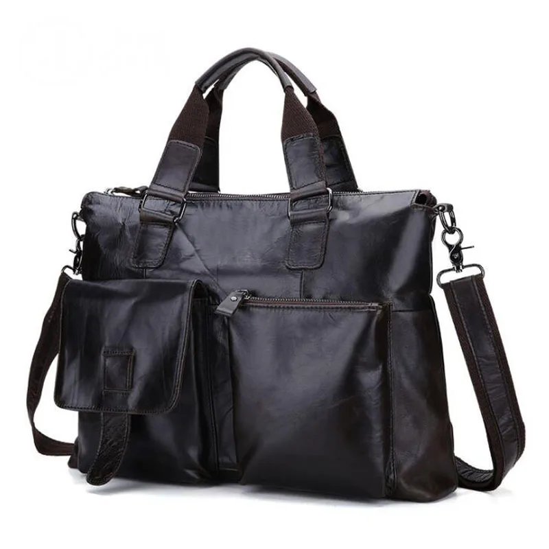 dark coffe oil leather Сумки на плечо из натуральной воловьей кожи, европейская популярная мужская деловая сумка-мессенджер, портативный портфель для ноутбука, большая сумка 14 дюймов - Цвет: dark coffe oil leather