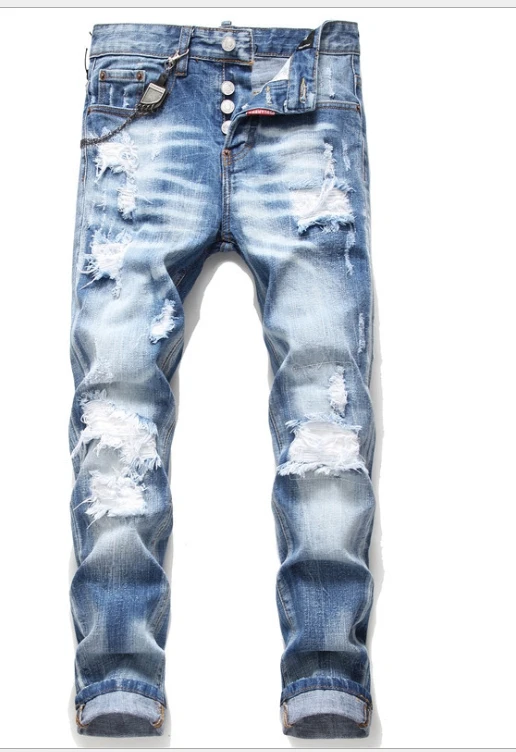 

2021 New Fashion Men's Jeans Slim Jeans Jeans Straight Skeleton Locomotive Jeans Men's Pants