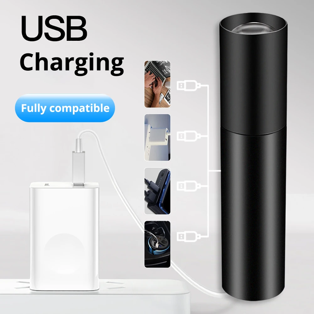 USB Перезаряжаемый фонарик с монолитным блоком светодиодов мини зумом 600 мАч водонепроницаемый стильный